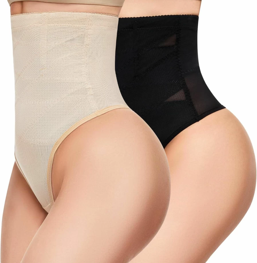 SIMIYA High Waisted Thong Shapewear for Women - Tummy Control Body Shaper with Targeted Compression, Stay-Put Girdle Underwear