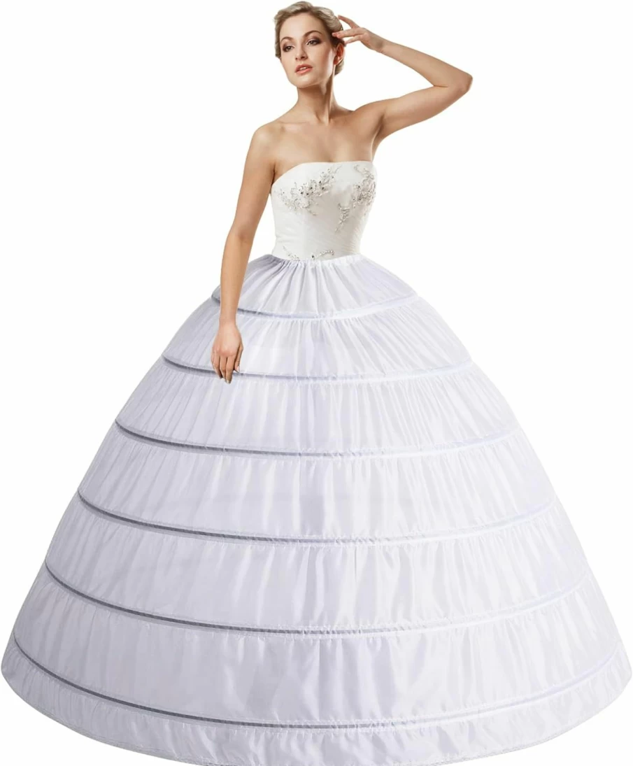 Mannice Women's Floor-Length Crinoline Petticoat Underskirt - 6 Hoop Full Slip for Weddings & Special Occasions