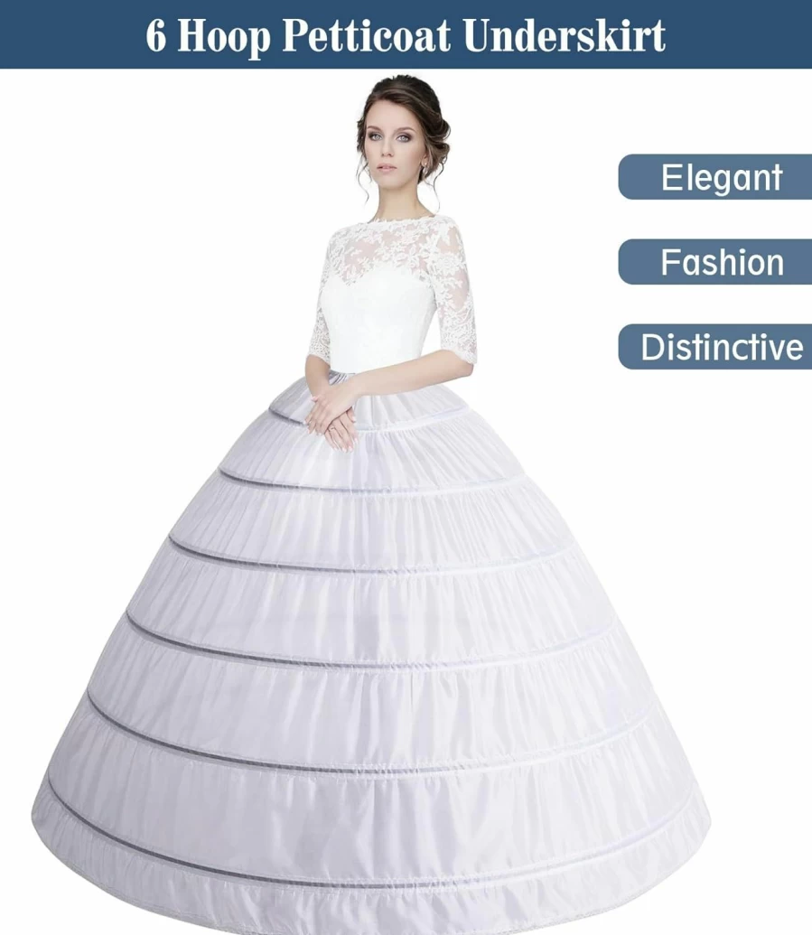 Mannice Women's Floor-Length Crinoline Petticoat Underskirt - 6 Hoop Full Slip for Weddings & Special Occasions