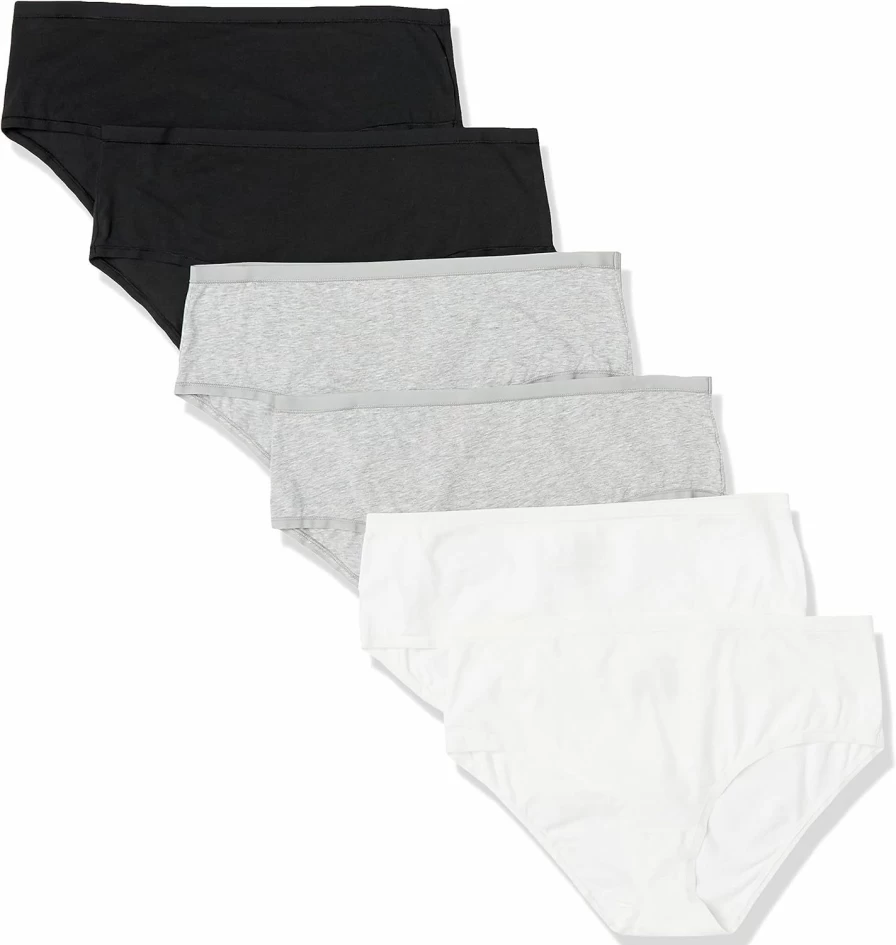 Amazon Essentials Women's Plus Size Cotton Midi Brief Underwear Pack of 6 | Soft Comfortable Breathable Panties