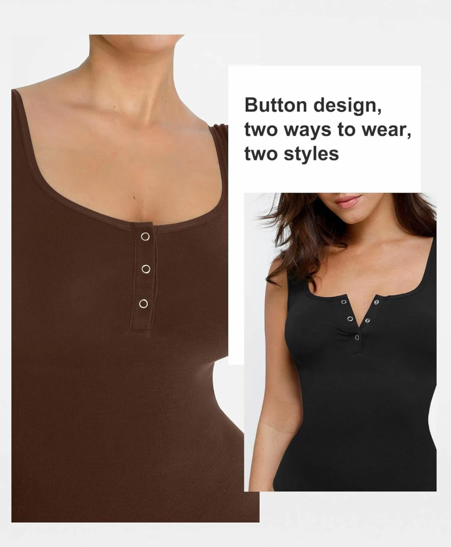 Popilush Ribbed Tummy Control Bodysuit for Women - 2024 Trending Shapewear Top