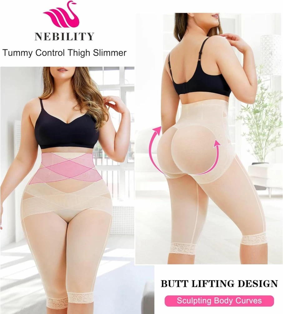 Nebility High Waist Tummy Control Shapewear Leggings for Women - Seamless Butt Lifting Thigh Slimming Workout Panties