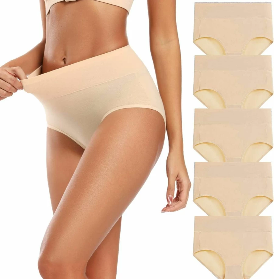 Molasus Women's High Waisted Cotton Panties - Soft Full Coverage Underwear for Ladies (Regular & Plus Size)