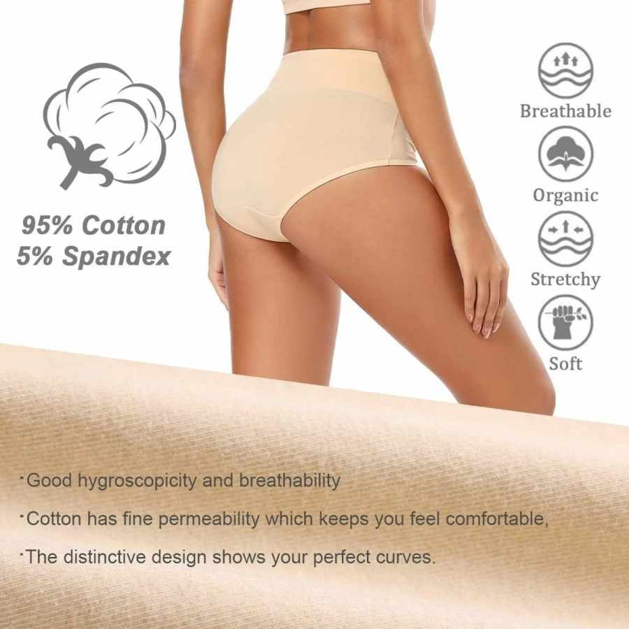Molasus Women's High Waisted Cotton Panties - Soft Full Coverage Underwear for Ladies (Regular & Plus Size)