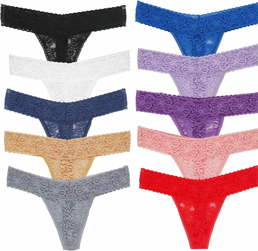 Yuamose Women's Sexy Lace Thongs Multipack - T-Back Low Waist Seamless V-Shape Panties for Comfort & Style