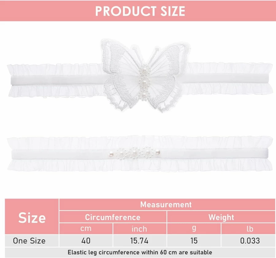 Lusofie Elegant Bridal Garter Set - 2Pcs Lace Wedding Garters with Hand-Sewn Faux Pearls in Blue & White for Bride