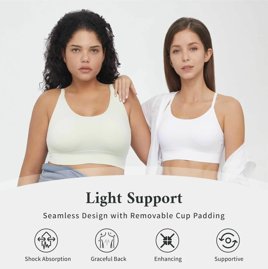 AMRIY Women's Light Support Wireless Yoga Bra - Seamless Padded Sports Bra for Workout & Active Wear