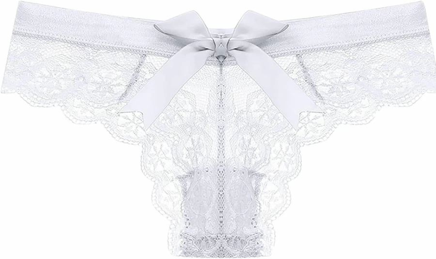 KUAOPATA Women's Sexy Lace Thong Panties T-Back V-String Tanga with Floral Bow Low Waist Seamless Underwear Breathable Comfort