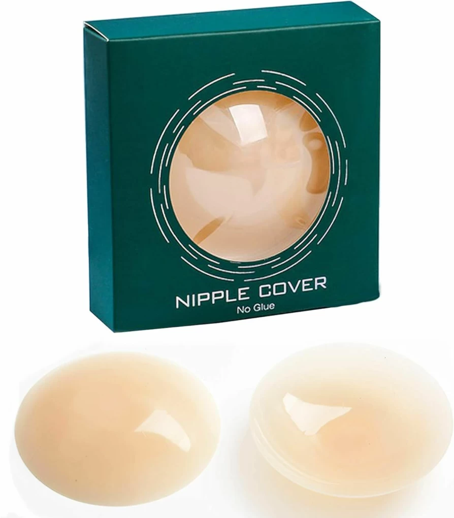 BOGZON Reusable Silicone Nipple Covers for Women - Invisible, Ultra Thin, Adhesive-Free Breast Pasties - Beige