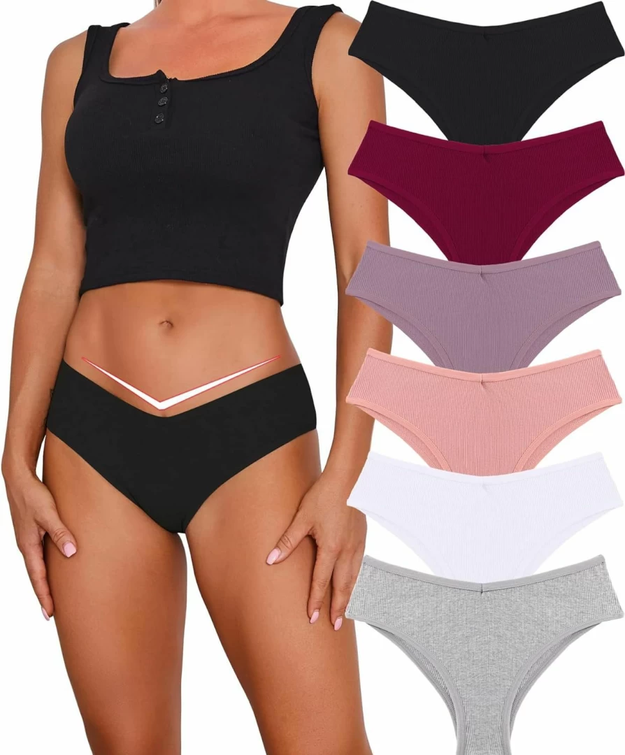 CUTE BYTE Women's Cotton Underwear 10 Pack - Sexy Stretch V-Waist Cheeky Hipster Panties Low Rise Ladies Briefs S-XXL Soft Comfortable Breathable Underwear