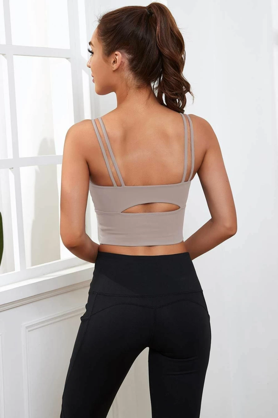 Everrysea Women's Strappy Longline Sports Bra - Padded Yoga Crop Top for Workout & Fitness