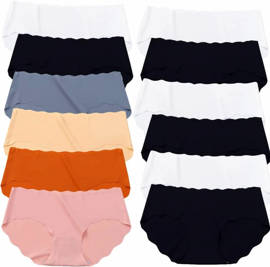 Democool Women's Seamless No-Show Hipster Panties - 6/12 Pack Invisible Bikini Underwear with Ice Silk Stretch Technology