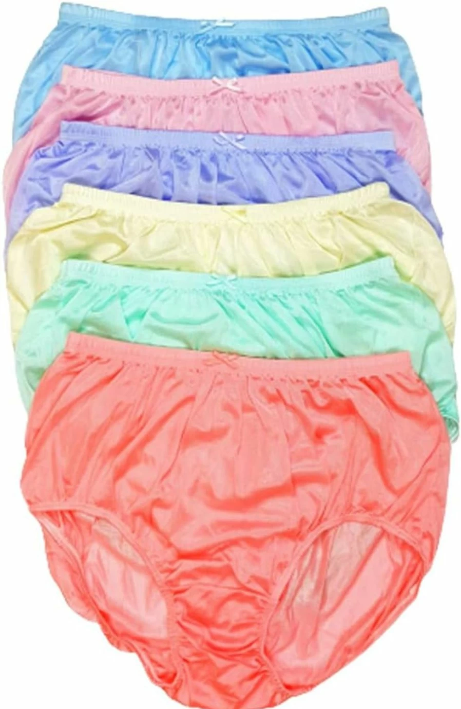 Generic Vintage Sheer Silk Nylon Panties - Lot of 6 High Waist Full Cut Briefs for Men & Women, Size L (Hips 36"-44"), Transparent Knicker Underwear with Mushroom Gusset