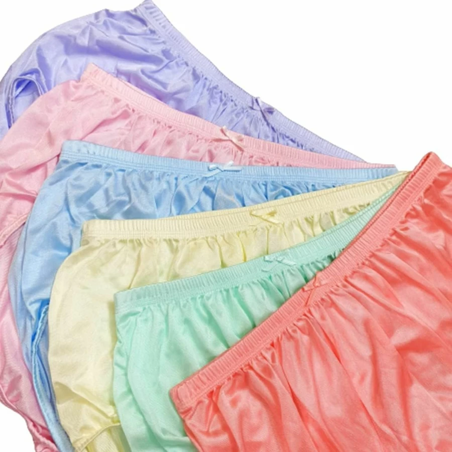 Generic Vintage Sheer Silk Nylon Panties - Lot of 6 High Waist Full Cut Briefs for Men & Women, Size L (Hips 36"-44"), Transparent Knicker Underwear with Mushroom Gusset
