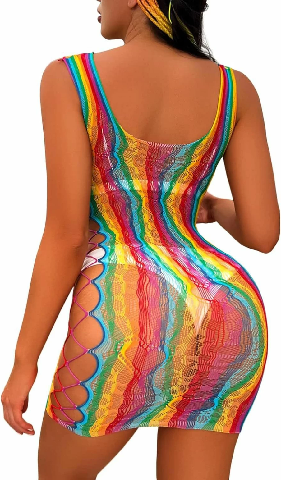 SeaFever Women's Sexy Fishnet Lingerie Bodysuit - Strapless Mesh Babydoll Chemise & V-Neck Mini Dress