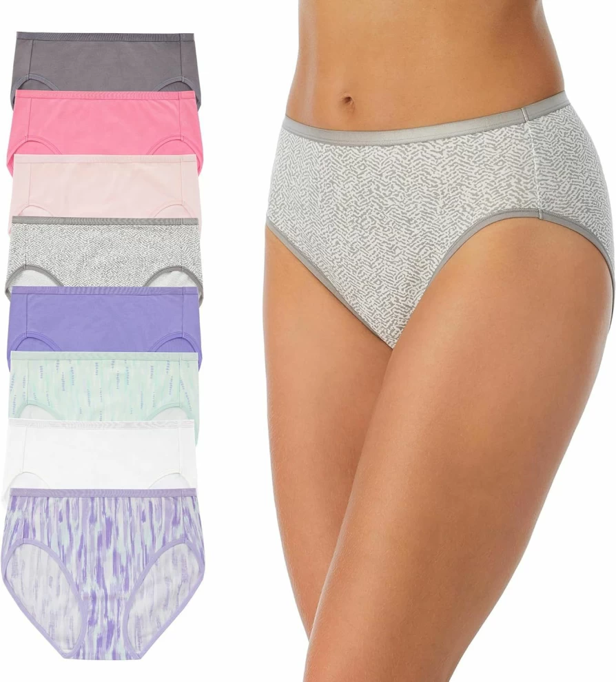 Carole Hochman Women's Cotton Underwear 8-Pack: Soft, Stretch, Full Coverage High-Cut Briefs Multipack