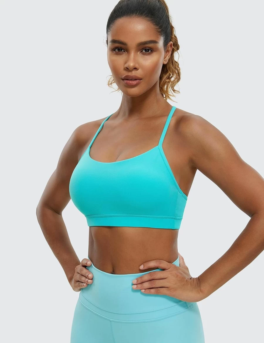 CRZ YOGA Women's Butterluxe Sports Bra - Padded Low Impact Yoga Bra with Y-Back & Thin Straps for Workouts