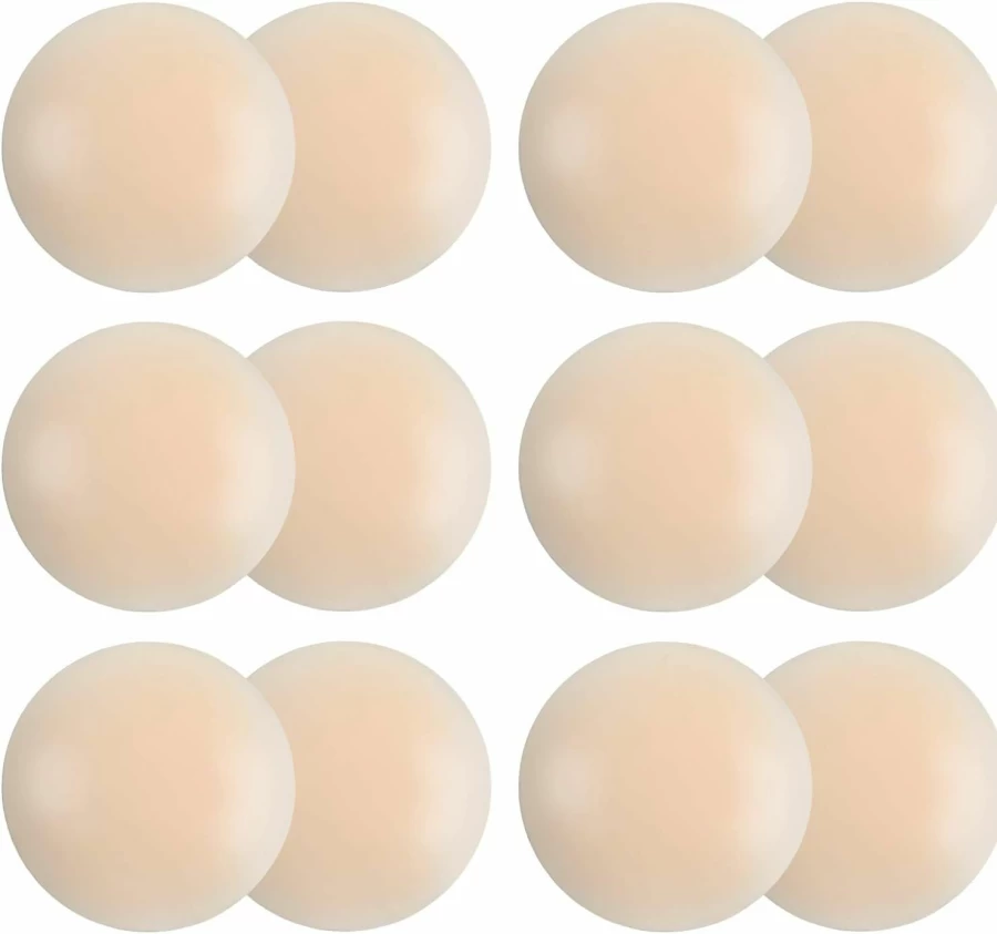 AMFLOWER Reusable Nipple Covers for Women - 6 Pairs Invisible Pasties, Beige Nipple Shields, Adhesive Breast Petals for Comfort & Discretion