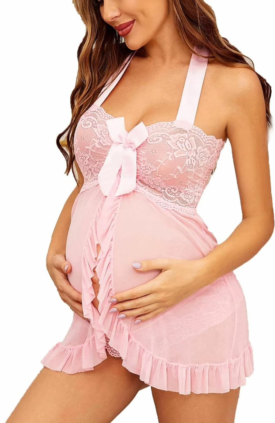 Avidlove Women's Lace Babydoll Nightgown Open Front Chemise Sleepwear Halter Lingerie XS-5XL
