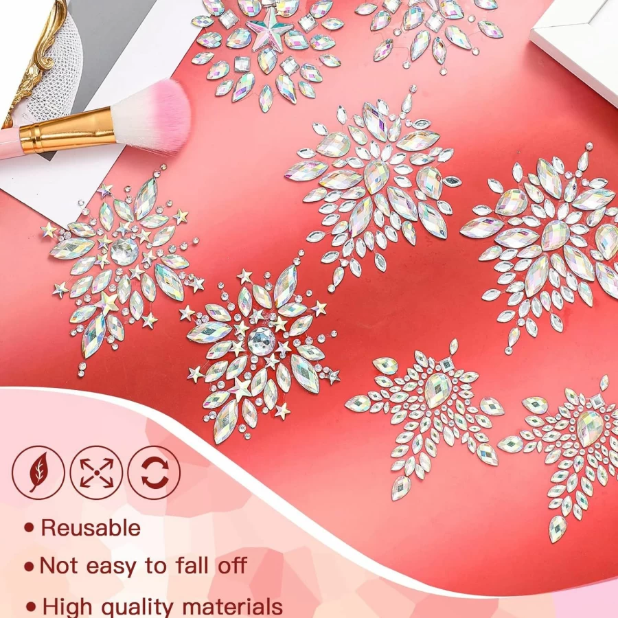 Geyoga 4 Pcs Crystal Rhinestone Pasties Reusable Breast Covers Body Jewelry Adhesive Stickers for Women