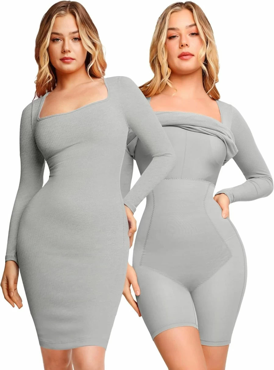 Popilush Women's 9-in-1 Shapewear Bodycon Dress with Built-In Corset Long Sleeve Slimming Dress 2024