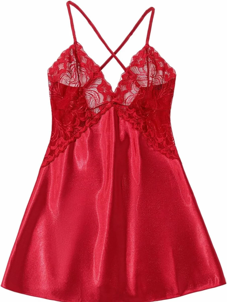 Avidlove Women's Satin Lace Chemise Nightwear - V Neck Lingerie Teddy Sleepwear for Women
