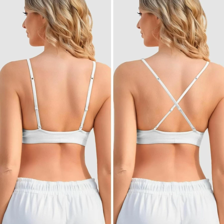 INIBUD Women's Seamless Yoga Bralette with Removable Pads, Adjustable V-Neck Triangle Wireless Bra