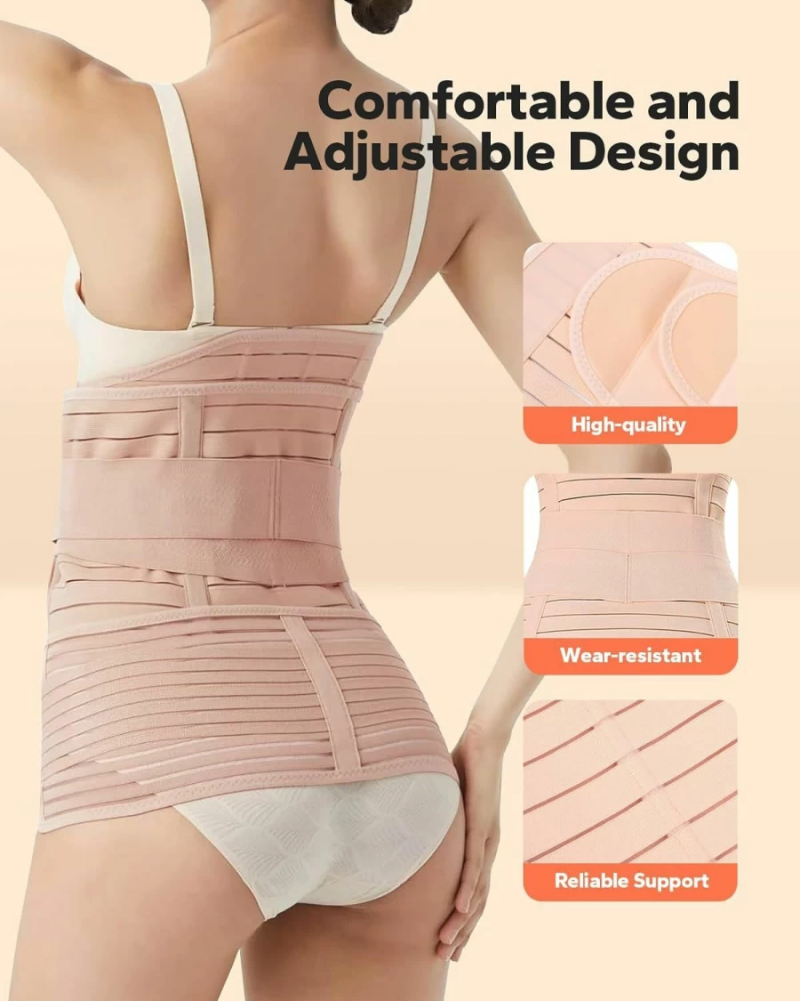 Leaburry Postpartum Belly Wrap - 3-in-1 Postpartum Support Belt for Waist Recovery, Posture Corrector & Abdominal Binder (Beige, Size L, Fits 29-37 Inch Waist)