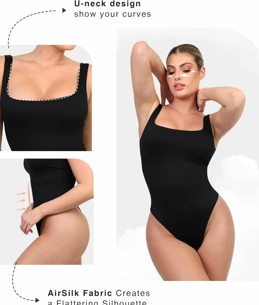 Popilush Women's Shapewear Bodysuit - Comfortable Thong Body Shaper & Camisole Tank Top