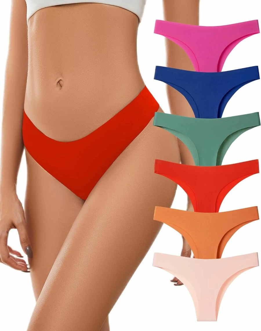 "UGDUCK Women's No Show Seamless Bikini Briefs - 6 Pack Soft Stretch Cheeky Underwear"