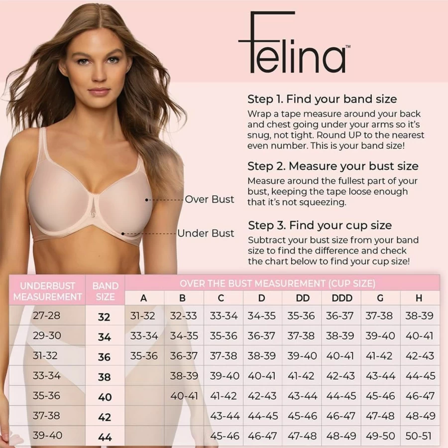 Felina Marvelous Plus Size T-Shirt Bra - Seamless Smoothing Lingerie with Tighter Band for Women