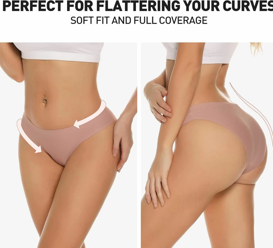 Jaywan Women's Seamless No Show Cheeky Bikini Underwear 5-Pack - Breathable Stretch Invisible Panties for Comfort (S-XL)
