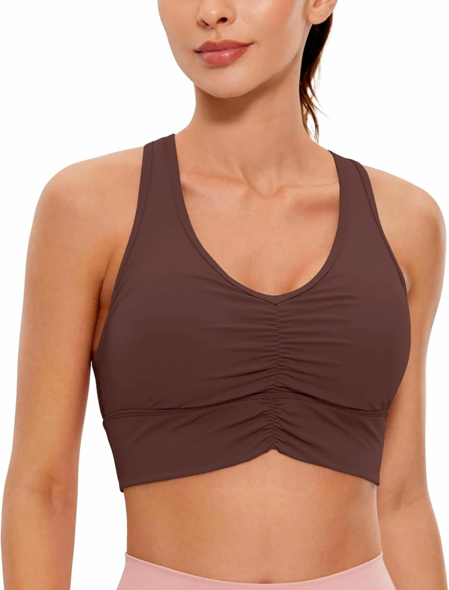 CRZ YOGA Women's Racerback Sports Bra - Ulti-Dry Longline Yoga Crop Top with V-Neck & Padding for Workouts