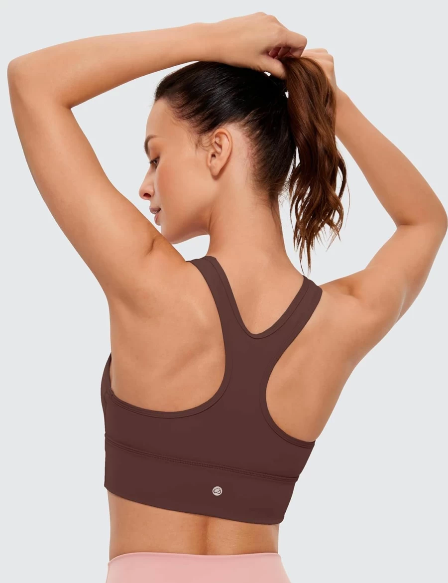 CRZ YOGA Women's Racerback Sports Bra - Ulti-Dry Longline Yoga Crop Top with V-Neck & Padding for Workouts