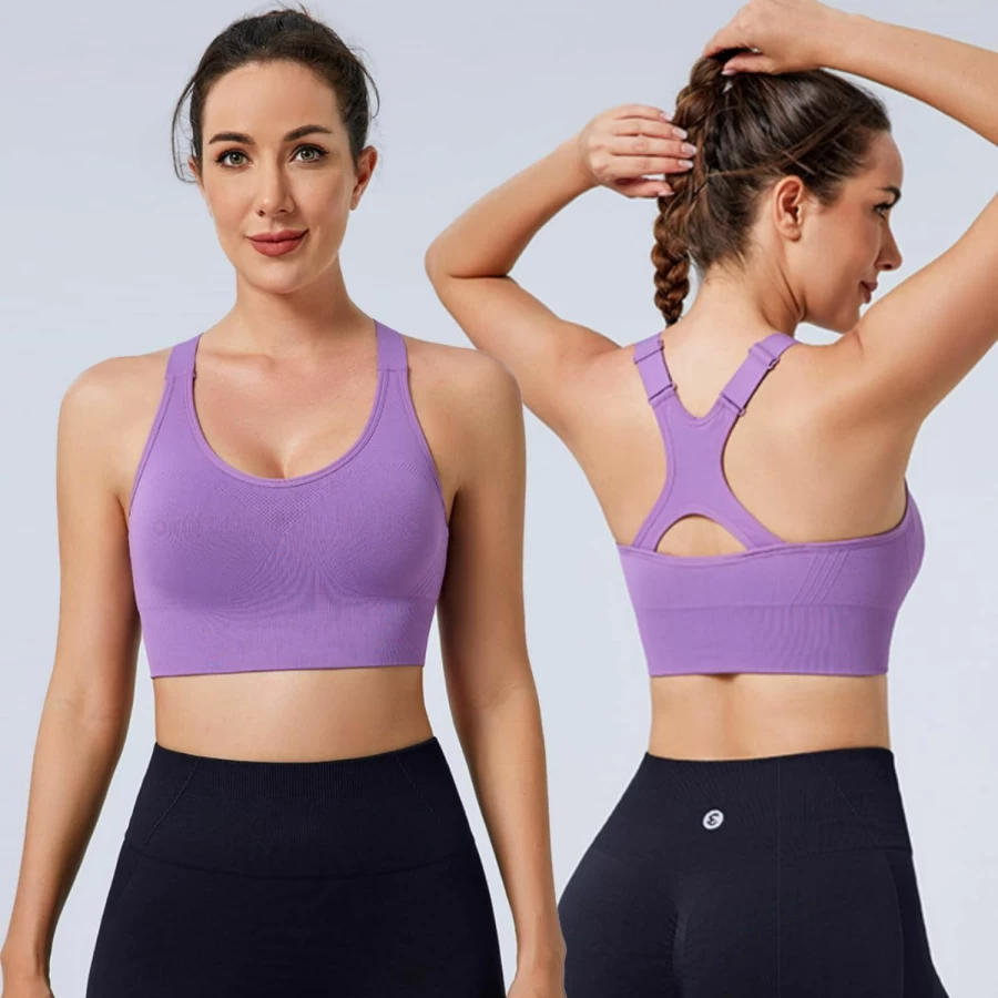 Evercute Women's High Support Adjustable Sports Bra - Racerback Padded Workout Top for Yoga & Athletic Activities