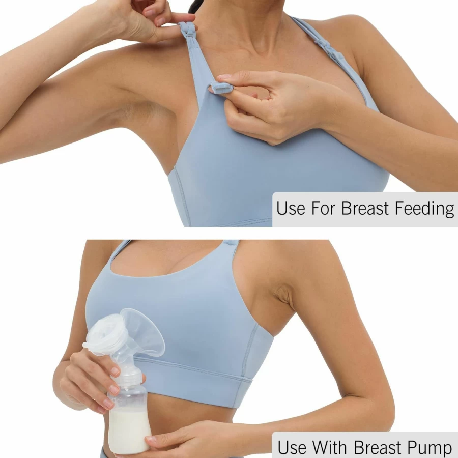 V VOCNI Nursing Maternity Sports Bra - Breastfeeding Yoga Tank Top with Crisscross Back for Workout & Pregnancy