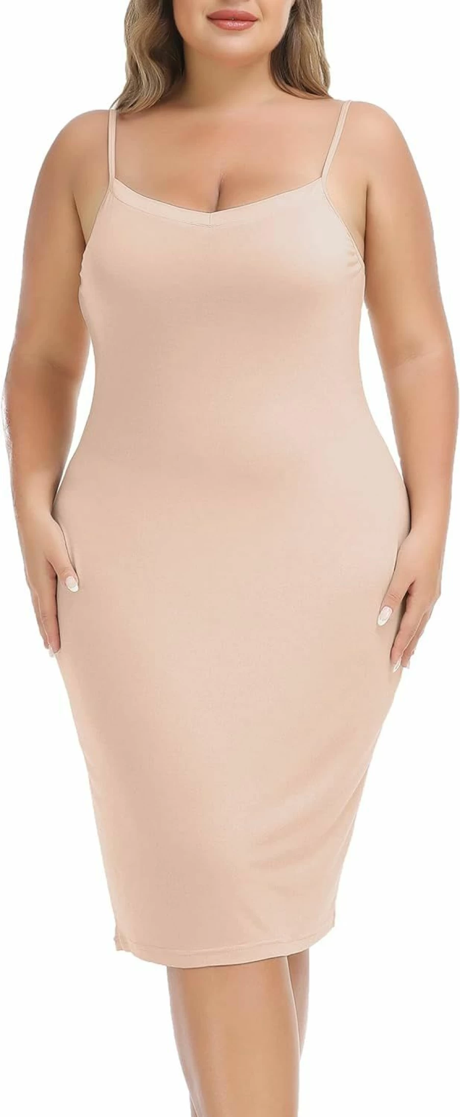 Vlazom Women's Plus Size V-Neck Slip Dress - Adjustable Spaghetti Strap Nightgown & Casual Mini Dress for Layering