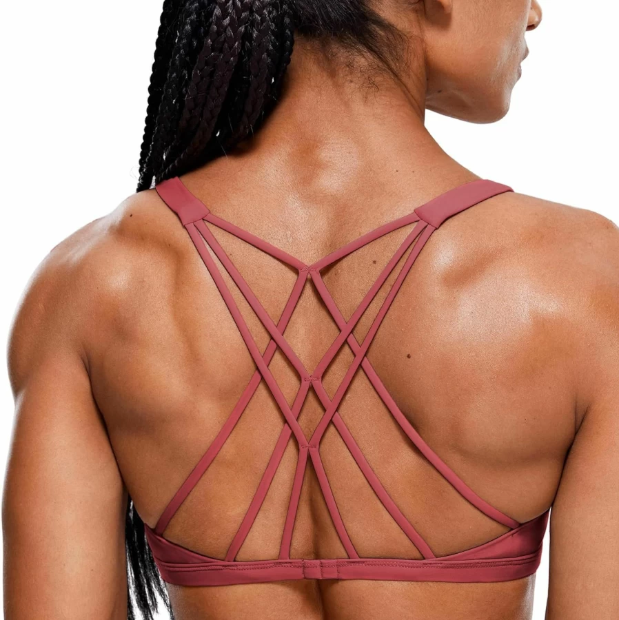 CRZ YOGA Women's Criss Cross Back Sports Bra - Wireless Medium Support Workout Bra for Yoga & Gym