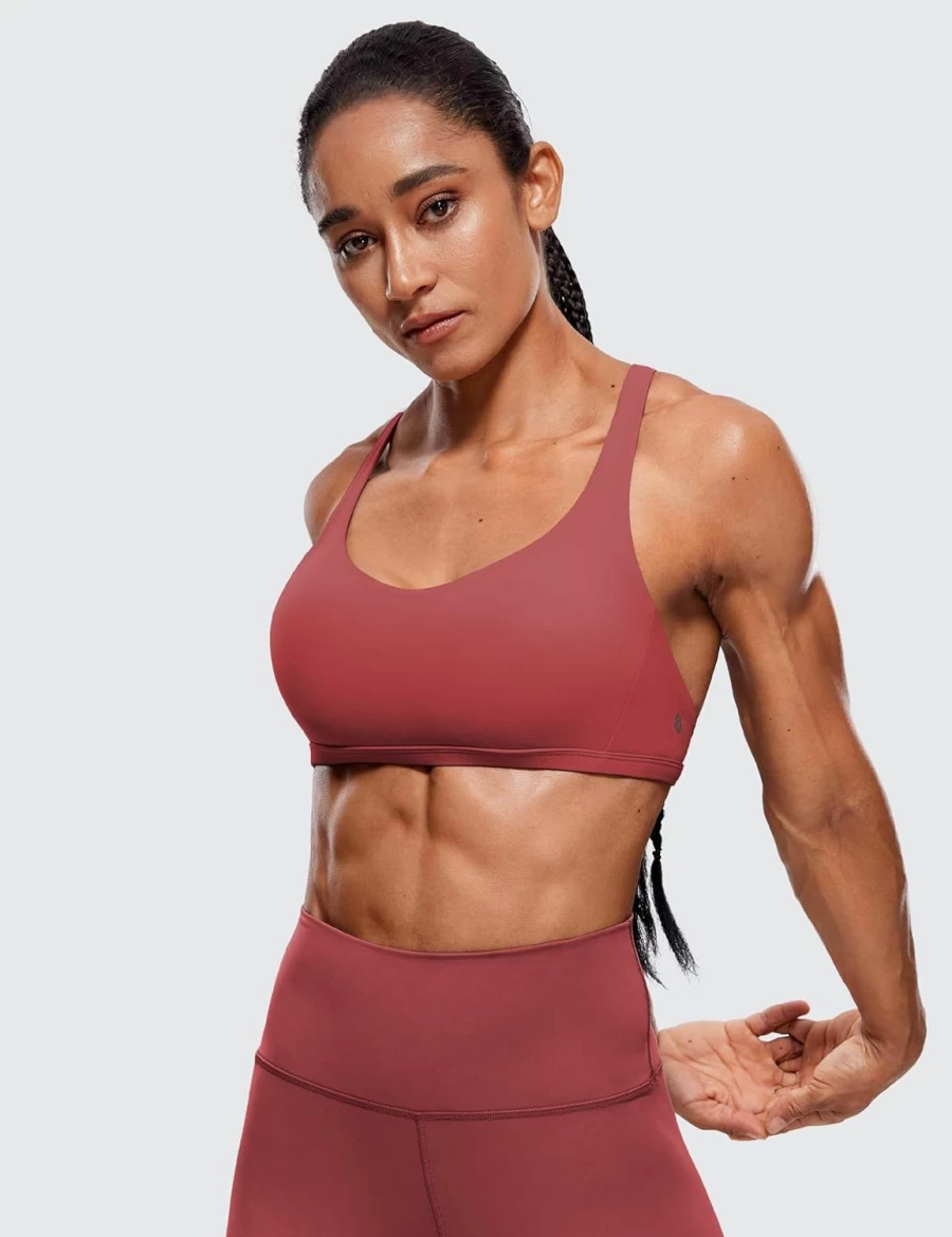 CRZ YOGA Women's Criss Cross Back Sports Bra - Wireless Medium Support Workout Bra for Yoga & Gym