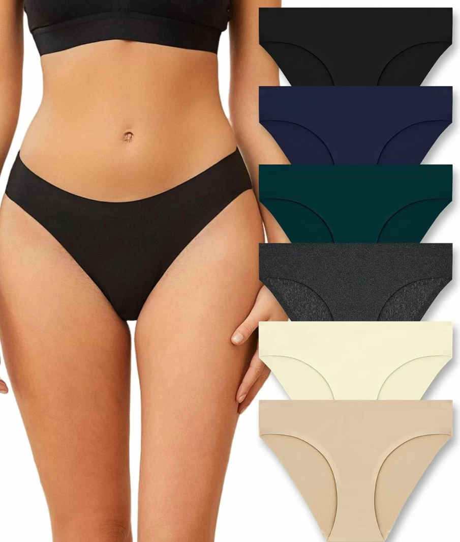 "Sth Big Women's Seamless No Show Panties - 6 Pack Soft Silky High Cut Hipster Bikini Underwear - Invisible & Sexy Cheeky Design"