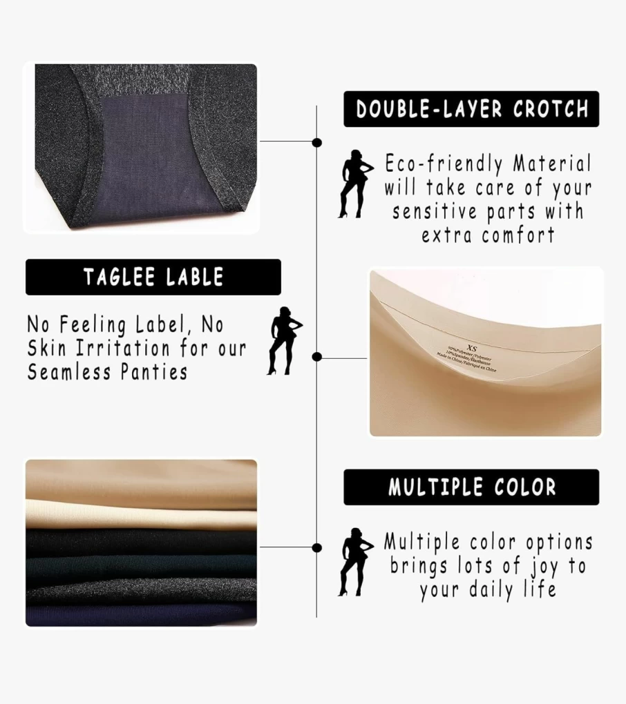 "Sth Big Women's Seamless No Show Panties - 6 Pack Soft Silky High Cut Hipster Bikini Underwear - Invisible & Sexy Cheeky Design"