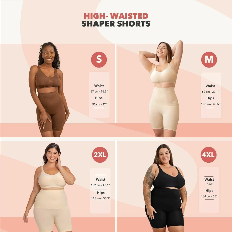 SHAPERMINT Women's High Waisted Shapewear Shorts - Tummy Control & Thigh Slimming Body Shaper for All-Day Comfort