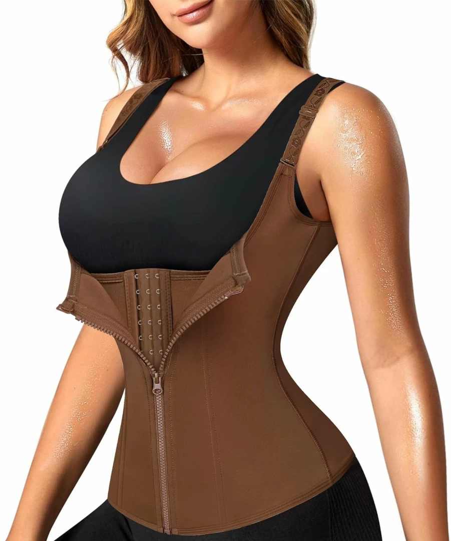 Nebility Women's Adjustable Waist Trainer Corset - Zipper Shapewear Tank Top with Straps for Tummy Control