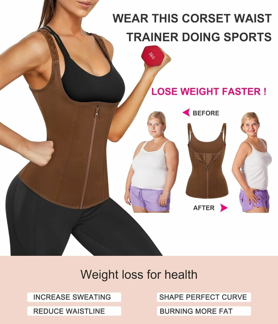 Nebility Women's Adjustable Waist Trainer Corset - Zipper Shapewear Tank Top with Straps for Tummy Control