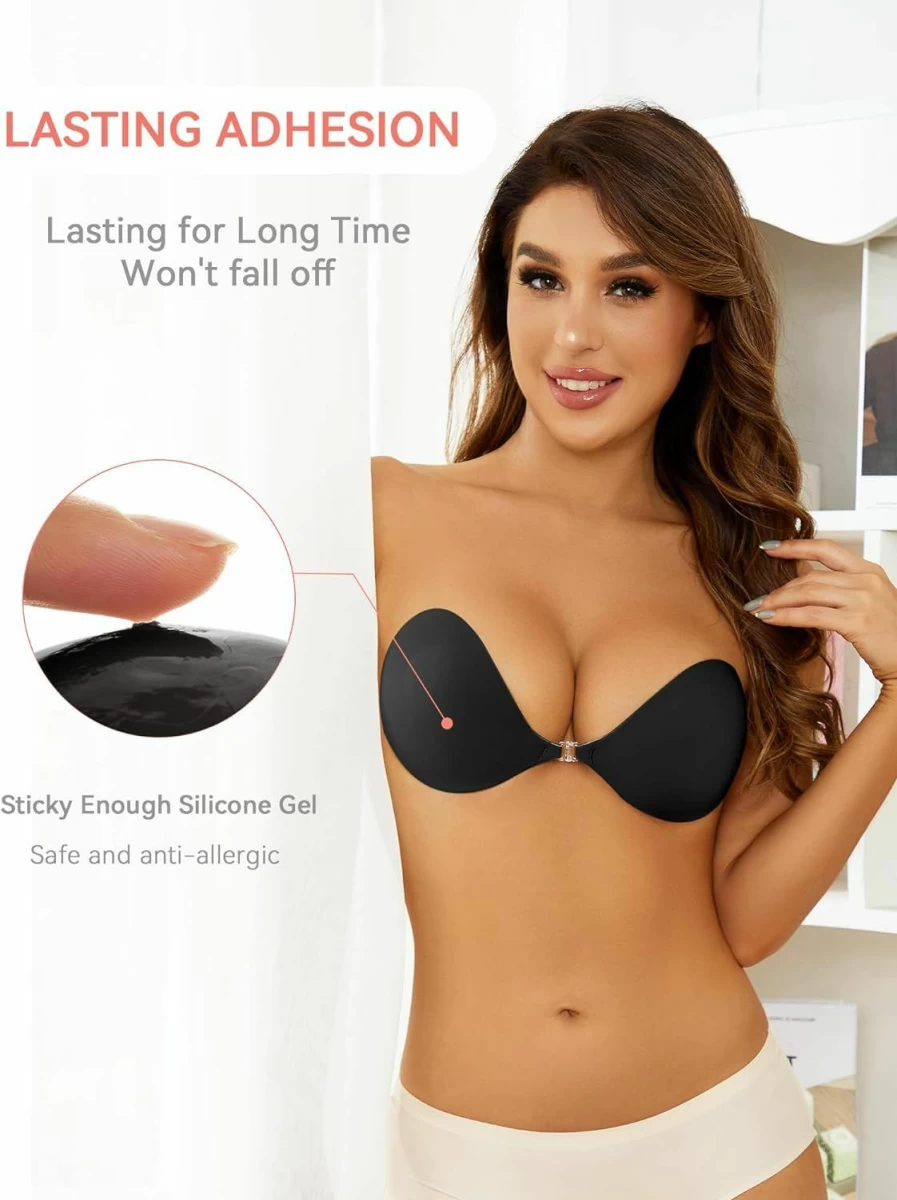 Loxoto Silicone Push Up Bra - Sticky Adhesive Backless Strapless Invisible Bra for Women with Nipple Covers