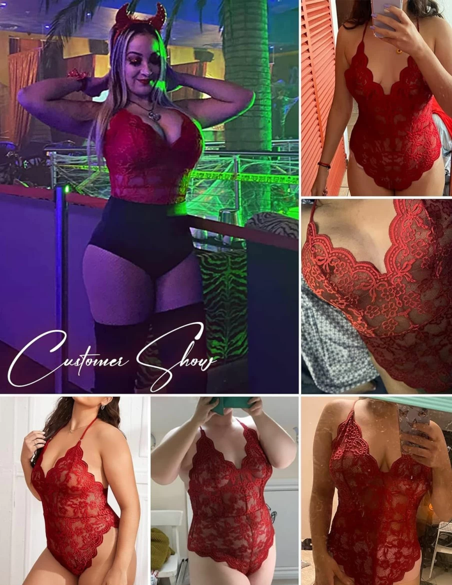 Avidlove Women's Sexy Lace Teddy Bodysuit - Deep V Neck Snap Crotch Lingerie One Piece