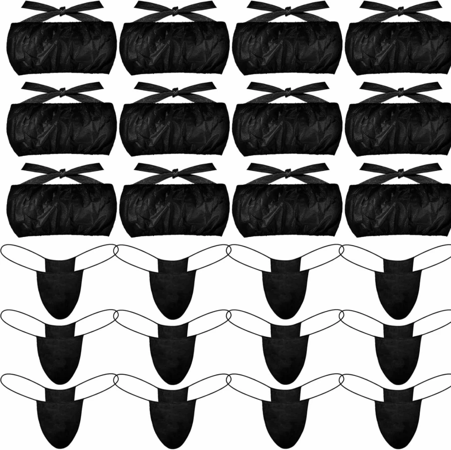Geyoga 100-Pack Disposable Women's Underwear Set: Breathable Bras & Thongs for Travel, Spa, and Postpartum Comfort (Black)