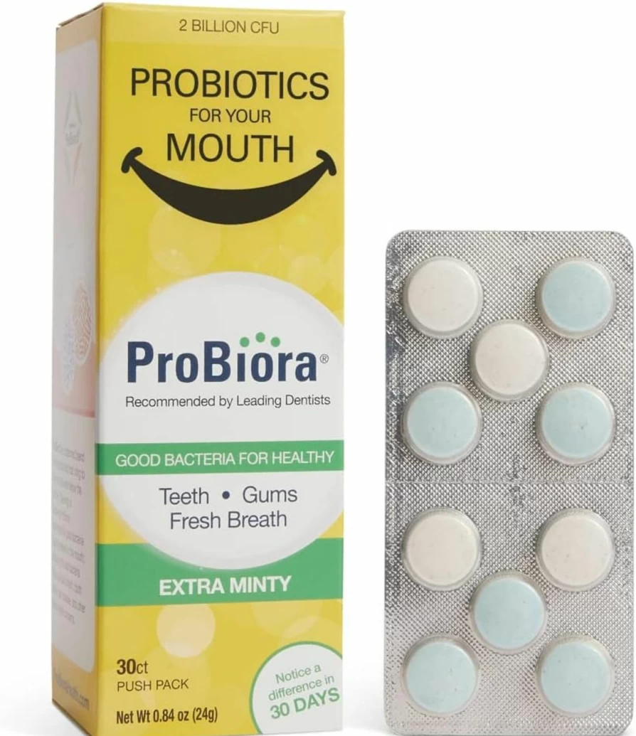 ProBiora Health Extra Minty Dental Probiotic Tablets for Teeth & Gum Health – Fresher Breath, Whiter Teeth – 30 Chewable Tablets