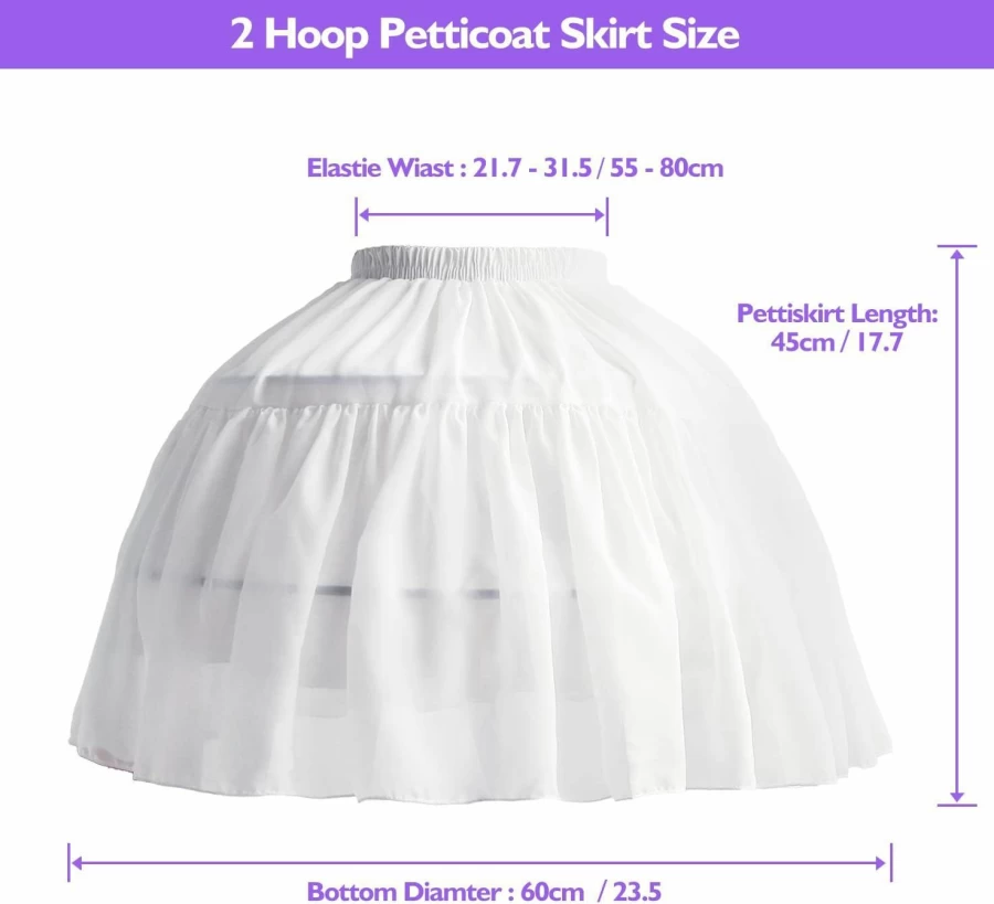 Hanmgowns Women's Lolita Petticoat Underskirt - Chiffon Crinoline Hoop Skirt for Cosplay, Ball Gown, and Big Hem Dresses (White, 2 Hoops, Short Length)