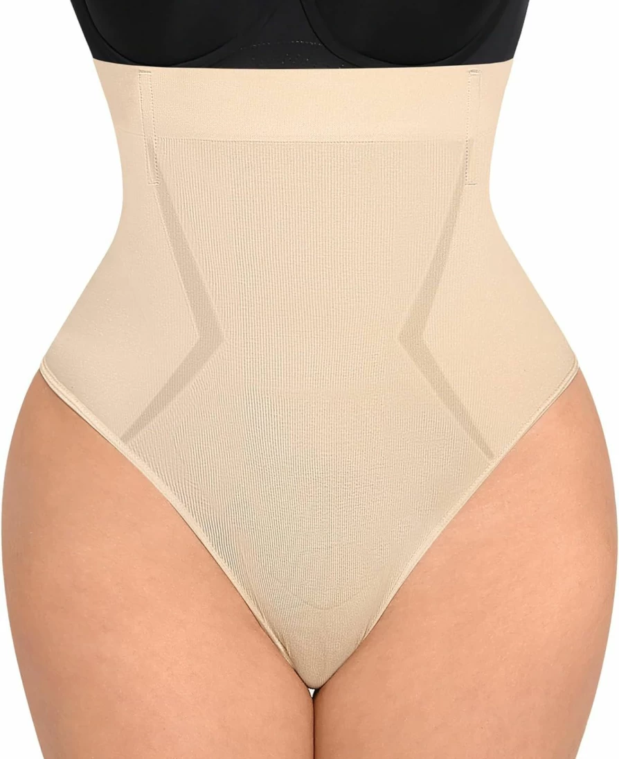 FeelinGirl High Waist Tummy Control Thong Shapewear - Seamless Slimming Girdle Panties for Women | Body Shaper Briefs
